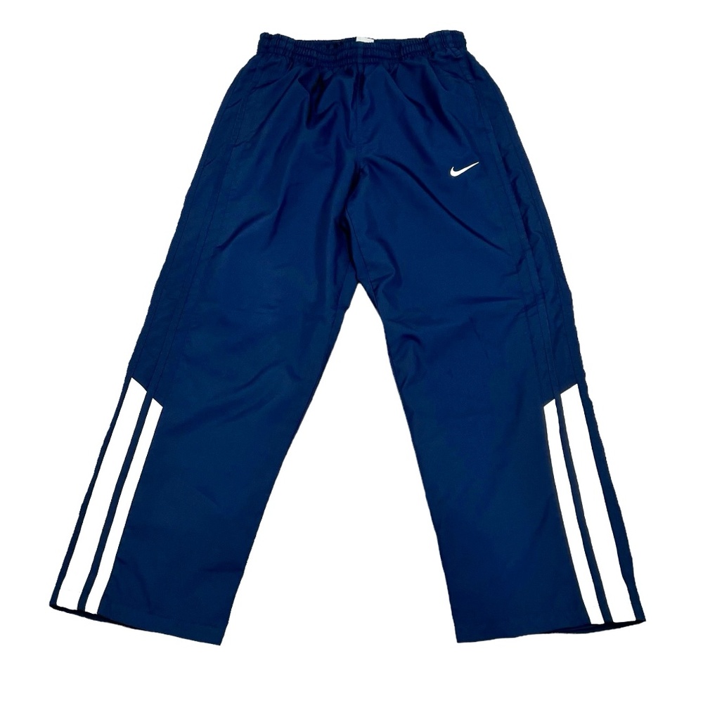 NIKE NAVY BLUE WITH WHITE STRIPES NYLON WINDBREAKER TRACK PANTS
